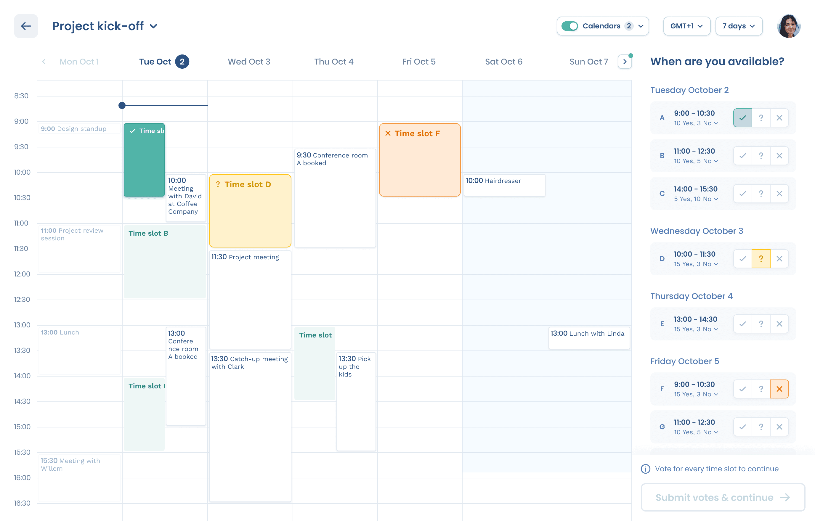 A scheduling page Attendar can create