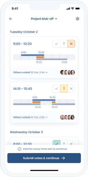 Mobile version of the scheduling page